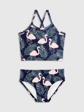 NWT QUINCE Tankini Swimsuit Set Two Piece Flamingo Palms Kid Girl Size 10 7362